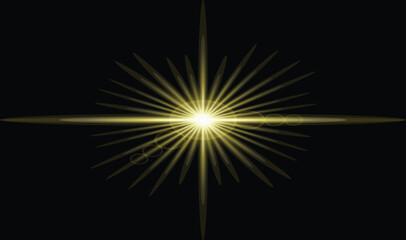 Fototapeta premium Golden Abstract Light Burst with Radiating Star Glow on Black Background