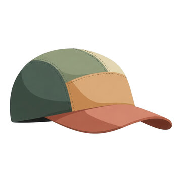 Multicolor baseball cap with stitched panels isolated on transparent background