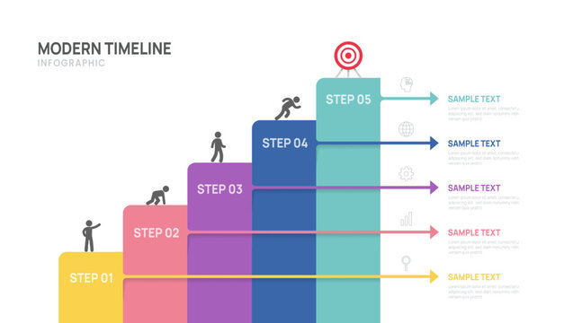 Infographic 5 steps arrow to success growth template. Business process. Vector illustration.