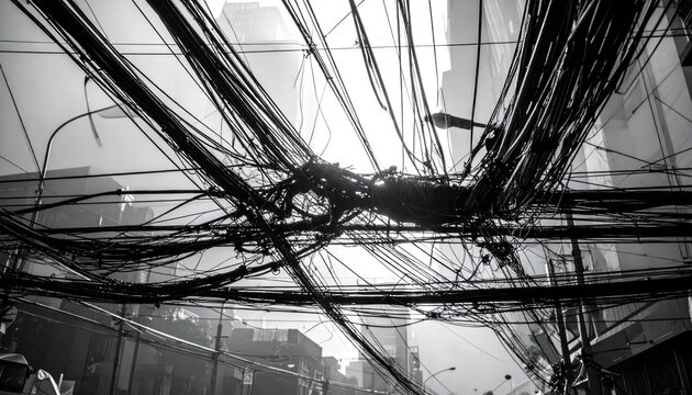 Chaotic Network of Overhead Electrical Wires in Urban Environment.