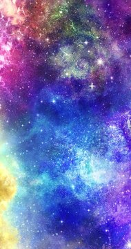星が輝く宇宙の縦長背景動画 手描き カラフルな星空