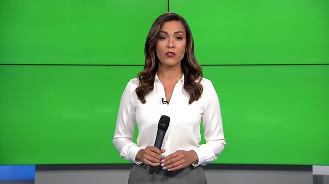 Female News Anchor on Green Screen.
