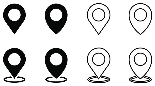Location Pin & Map Marker Icons: GPS, Place, New Location Symbols &ndash; Editable Line Flat Set