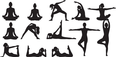 Obraz premium Celebrating yoga day diverse yoga poses silhouette collection for wellness and fitness