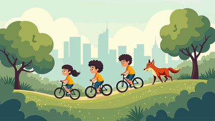 Naklejka premium A peaceful, stylized illustration of a forest edge. Ideal for children's books, background elements, or calming website designs. Creates a natural, we