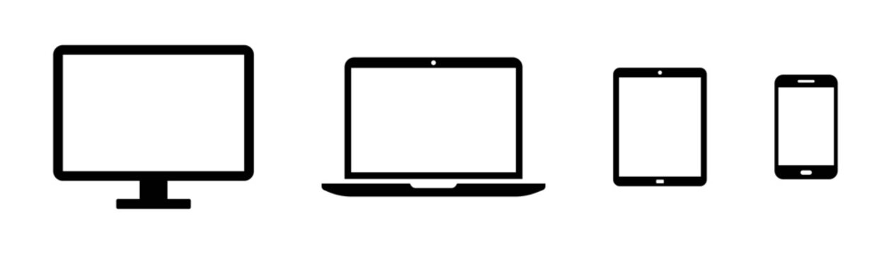 Minimal Digital device icon set smartphone, computer, laptop, tablet vector illustration and PNG