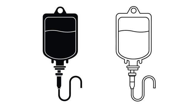 Two depictions of an iv bag with tubing one solid and one outline