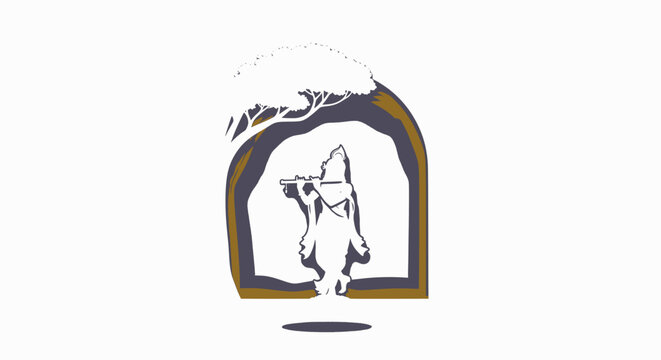 Lord Krishna silhouette playing flute under a tree for Janmashtami festival celebration. Spiritual Hindu deity illustration for Gokulashtami.