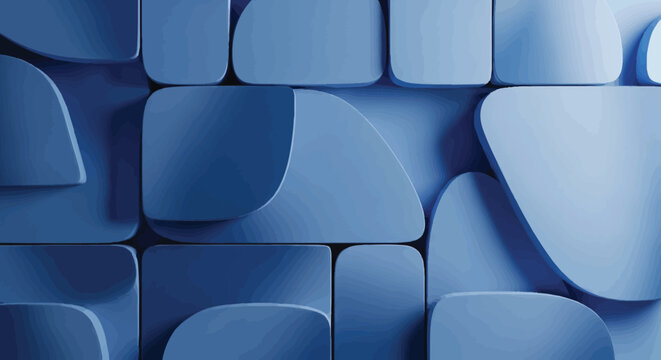 Blue 3d geometric shapes arranged in a grid pattern with varying shades