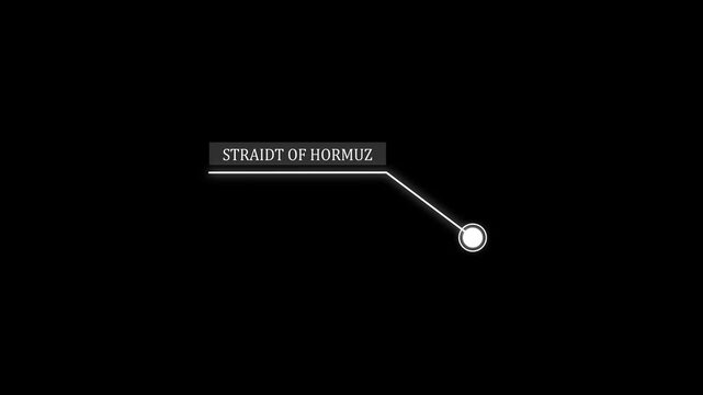 Location marker with hormuz text on black background. Strait of hormuz blockade location pin icon.4K animation video.
