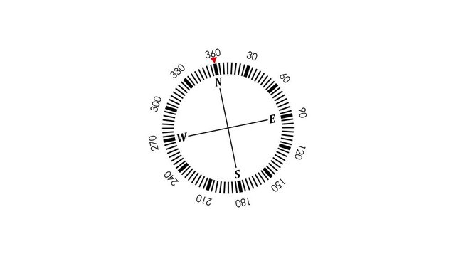 Animation of white flat design compass icon animation for direction and navigation. Compass icon with cardinal directions animation. World GPS round travel compass.4k animation video.