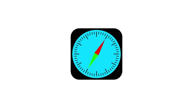 Animation of white flat design compass icon animation for direction and navigation. Compass icon with cardinal directions animation. 4k animation video compass icon.