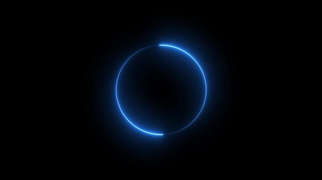 Abstract neon circle animation rotating and glowing against a dark background with futuristic digital.Cyan circle glow border concept on the transparent background. 4k neon animation video.