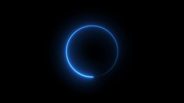 Abstract neon circle animation rotating and glowing against a dark background with futuristic digital.Cyan circle glow border concept on the transparent background. 4k neon animation video.