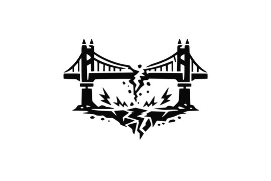 earthquake damaged bridge crack icon vector for seismic disaster infrastructure risk