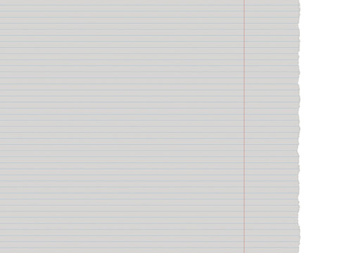 Lined school paper with torn edge and red margin isolated on a transparent background 3d render