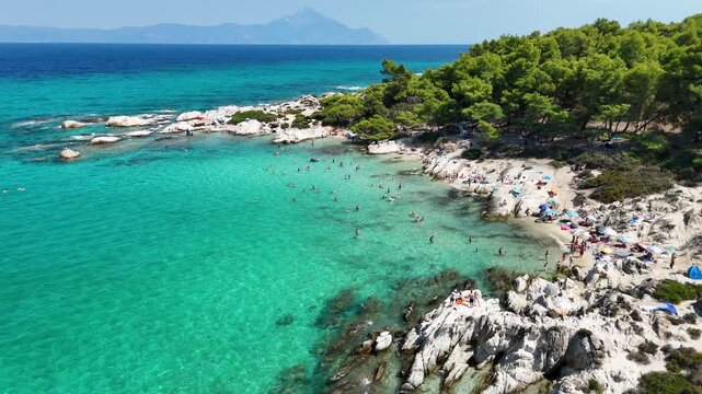 Sithonia Peninsula. Halkidiki, Greece. Kavourotrypes Beach also known as Portokali or Orange Beach. 