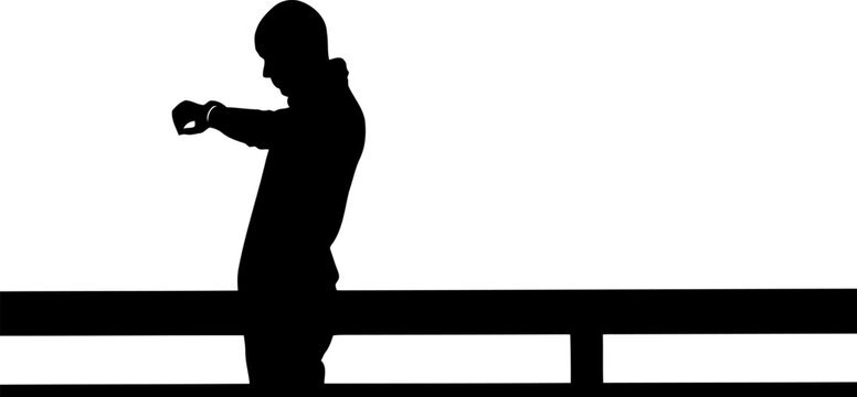 Person waiting bus stop silhouette.