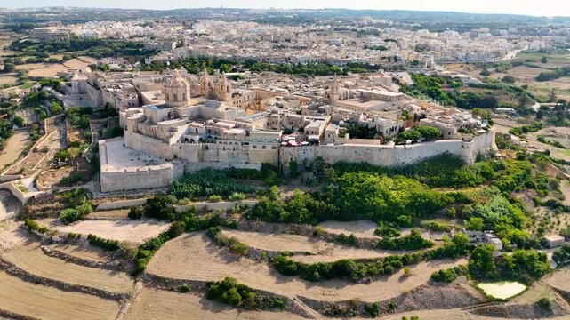 Mdina(Old City), Malta. Aerial view of Mdina and its fortifications. 