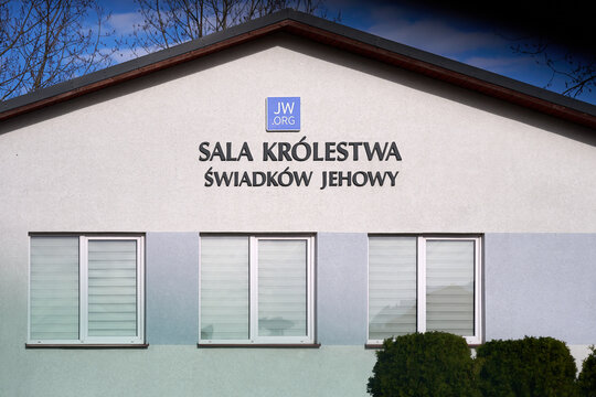 Kingdom Hall of Jehovahs Witnesses religious building with JW.org sign, Gdansk, Pomeranian Voivodeship, Poland, Europe