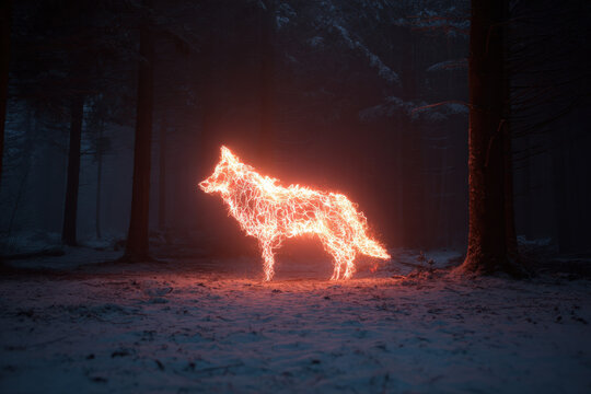 Luminous wolf in winter woods