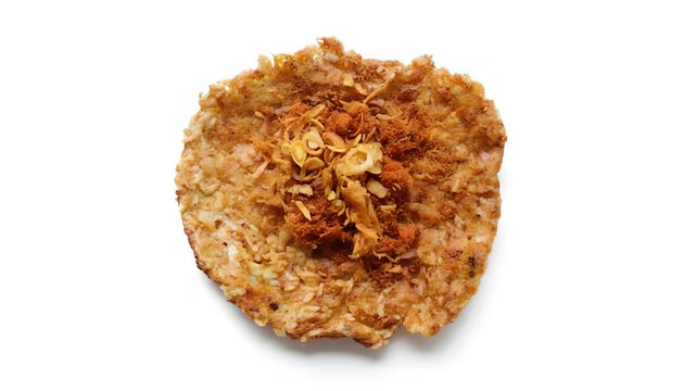 Authentic Betawi Kerak Telor, a spicy crusty omelet made with glutinous rice and topped with toasted coconut
