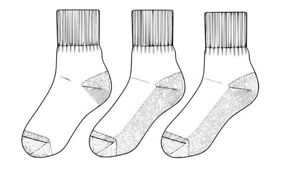 Sock flat sketch vector technical drawing apparel manufacturing mockup template