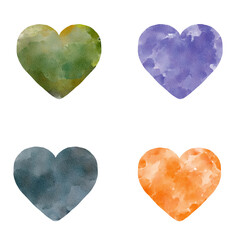 Obraz premium Colorful watercolor hearts in various shades on a black background for creative designs and artistic projects