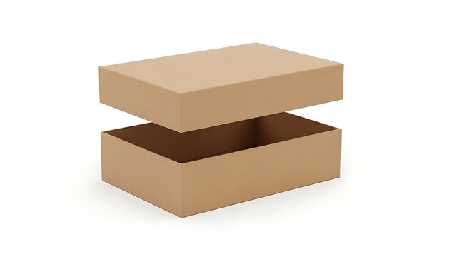 A brown cardboard box with the lid slightly ajar