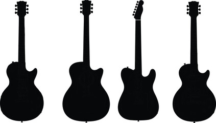 Naklejka premium Set of guitar silhouettes collection with different styles, musical instrument vector for rock, acoustic, and band design illustration