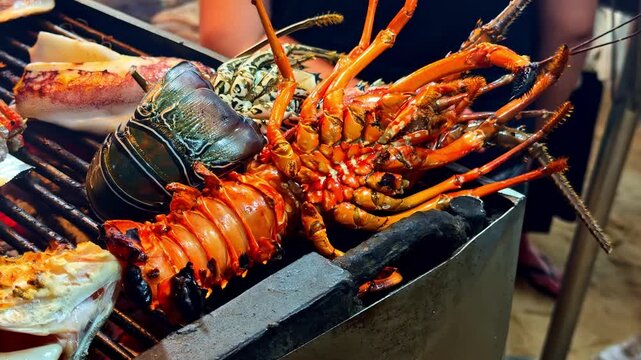 Fresh grilled lobster at a street food market in El Nido Philippines