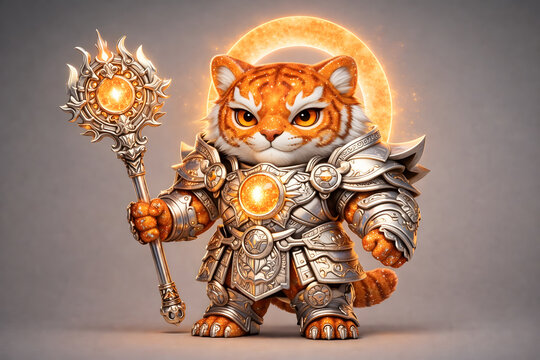 Yuru-Mecha: Gemstone - Celestial Solar Deity Tiger with Sunstone Armor, 3D Chibi Mecha