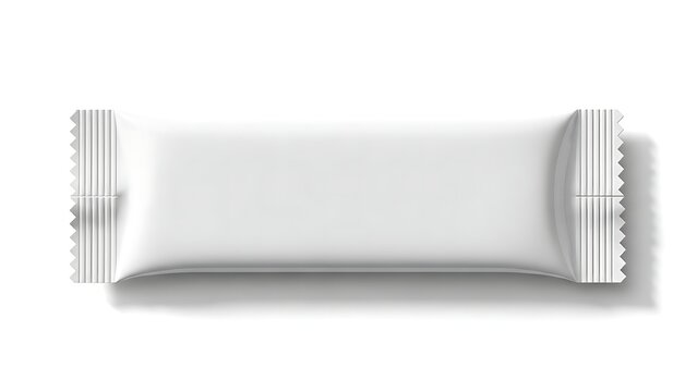A white candy bar wrapper on a plain background