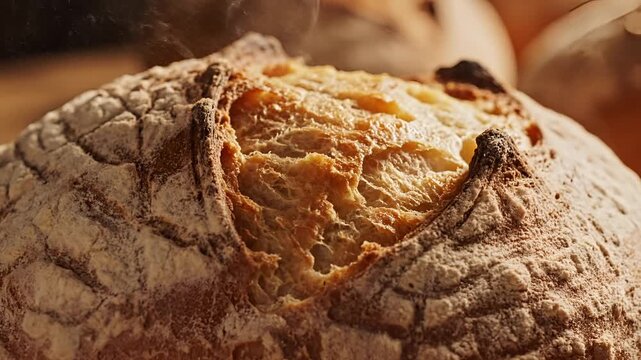 Artisan Sourdough Bread Crust Close Up Macro Shot.