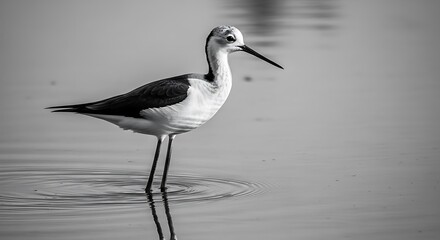Obraz premium Elegant black and white bird standing in shallow water nature photography