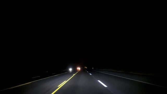 Night Driving POV on Remote Desert Highway