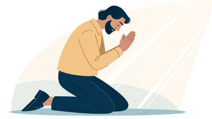 Fototapeta premium A man kneeling in prayer with his hands clasped together in a serene and peaceful moment