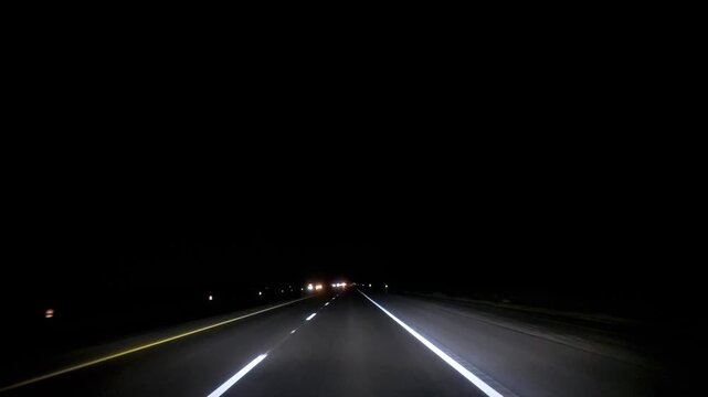 Night Driving POV on Remote Desert Highway