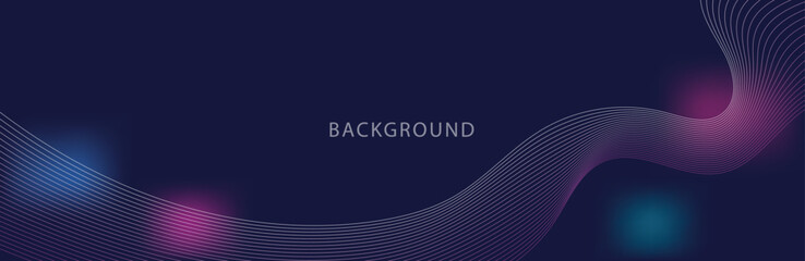 Abstract flowing wave lines with bokeh lights on dark blue background, for technology, science, or music-themed projects. © konok3001
