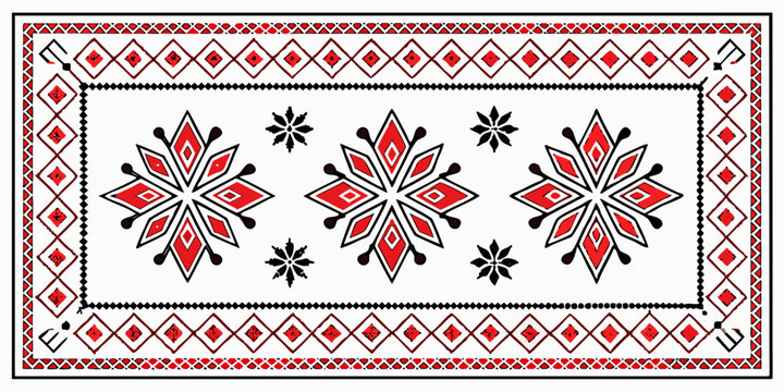 Traditional folk embroidery ornament with geometric patterns, vector