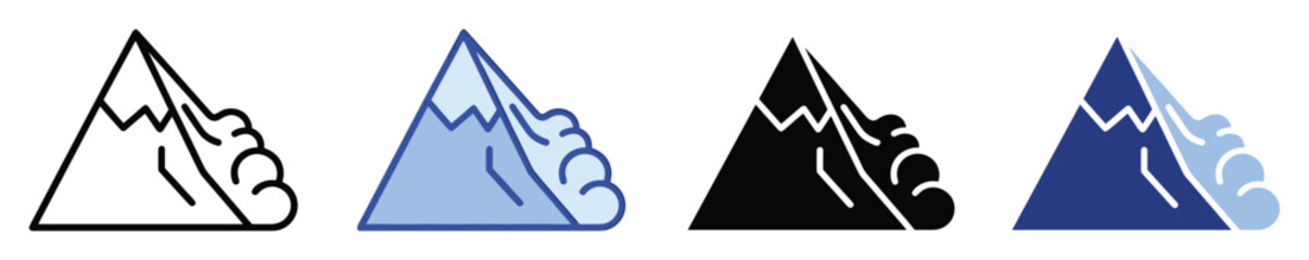 Fototapeta premium Mountain avalanche icons symbolizing natural disaster warnings and environmental hazards for safety and graphical use