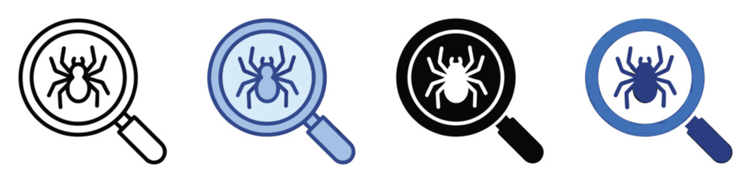 Modern conceptual magnifying glass with a spider symbol indicating software bug detection and web indexing solutions