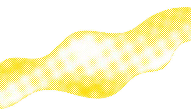 Abstract minimalist yellow halftone wave pattern with dynamic flow on clean white background for modern graphic design.