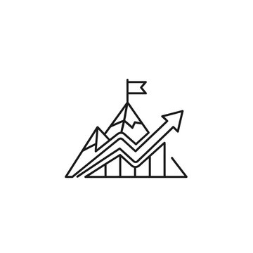 A line graph with an upward trend and a flag on top of a mountain.
