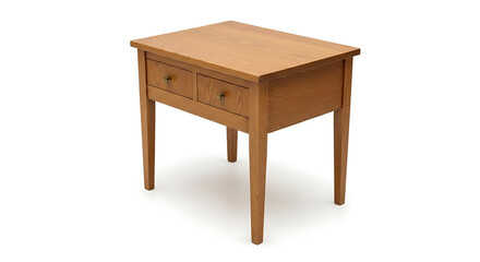 Fototapeta premium A wooden side table with two drawers on a white background