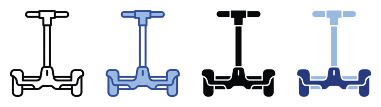 Electric selfbalancing scooter vehicle icons featuring a modern segway design for transportation apps and smart city projects