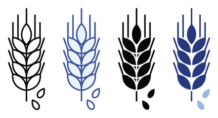 Fototapeta premium Stylized wheat ear grain icon set representing agriculture, healthy food, and farming industry applications