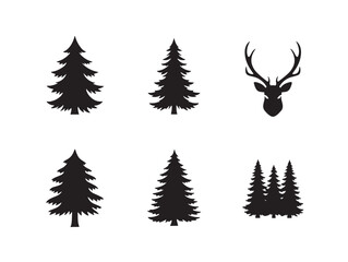Fototapeta premium Black forest deer and pine trees vector illustration with silhouette style