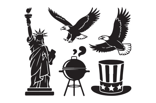 American symbols statue of liberty eagles grill and uncle sam s hat