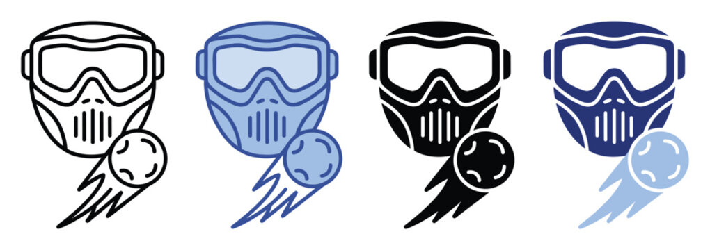 Protective paintball mask with a fastflying projectile symbolizing action for sport event branding and gaming elements
